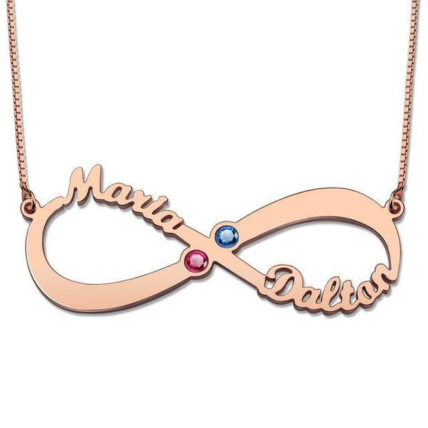2 Names & Birthstones Infinity Love Necklace - Unique Executive Gifts