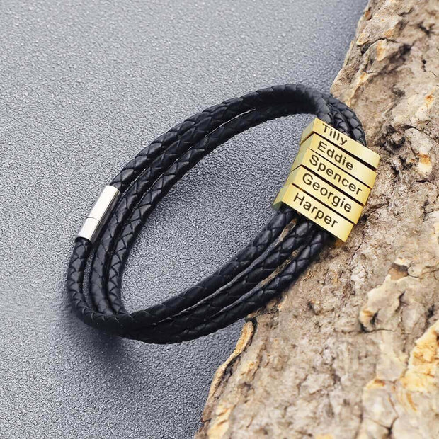 Braided leather bracelet with name on it