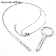 Personalized 3D Bar Necklace - Four Sides Engraved Pendant Necklace - Unique Executive Gifts