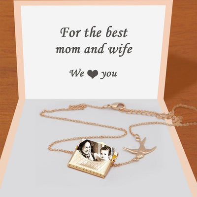 Photo Engraved With Love Message Necklace Gifts For Mom - Unique Executive Gifts