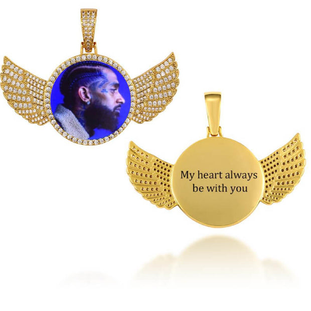 14k Gold Plated Photo With Wings Medallions Necklace