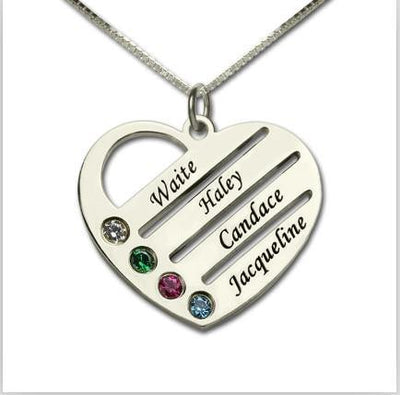 Birthstone Heart Necklace with Engraved Names - Unique Executive Gifts