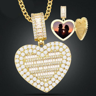 Micro Pave Cubic Zircon Heart Photo Pendant- Hip Hop Locket Pendant For Girls - Unique Executive Gifts