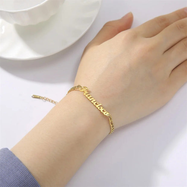18K Gold Name Bracelet For Her, Sterling silver | Anniversary Gift