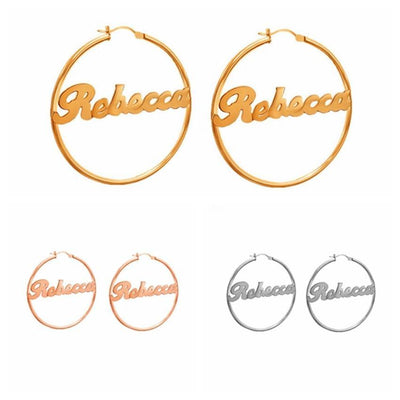 Custom Name Earrings Stainless Steel Hoops For Women - Unique Executive Gifts