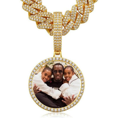 18K Gold Plated 12mm Cuban Chain Photo Medallion Necklace - Unique Executive Gifts