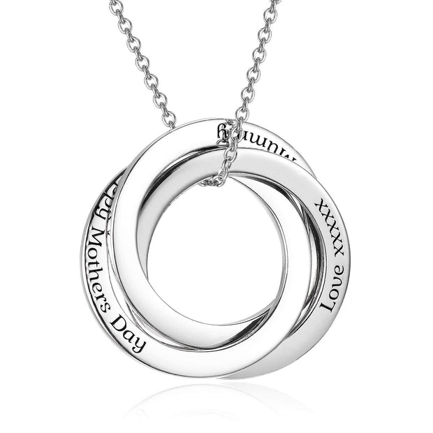925 Sterling Silver Russian Ring Circle Custom Engraved Name Necklace, Gift For Mom - Unique Executive Gifts
