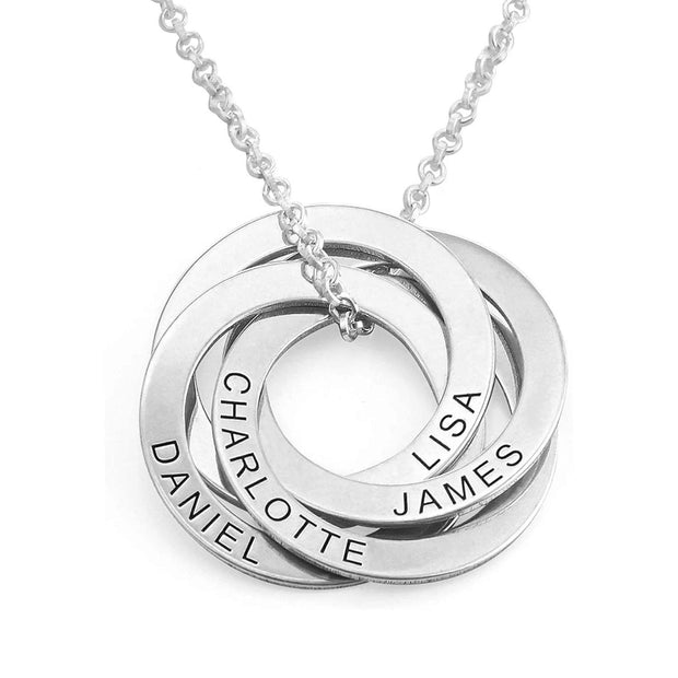 925 Sterling Silver Russian Ring Circle Custom Engraved Name Necklace, Gift For Mom - Unique Executive Gifts