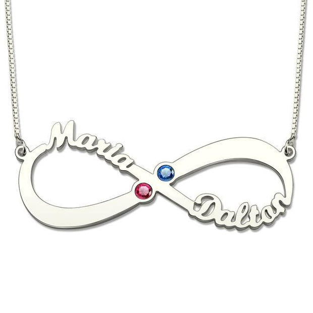 2 Names & Birthstones Infinity Love Necklace - Unique Executive Gifts