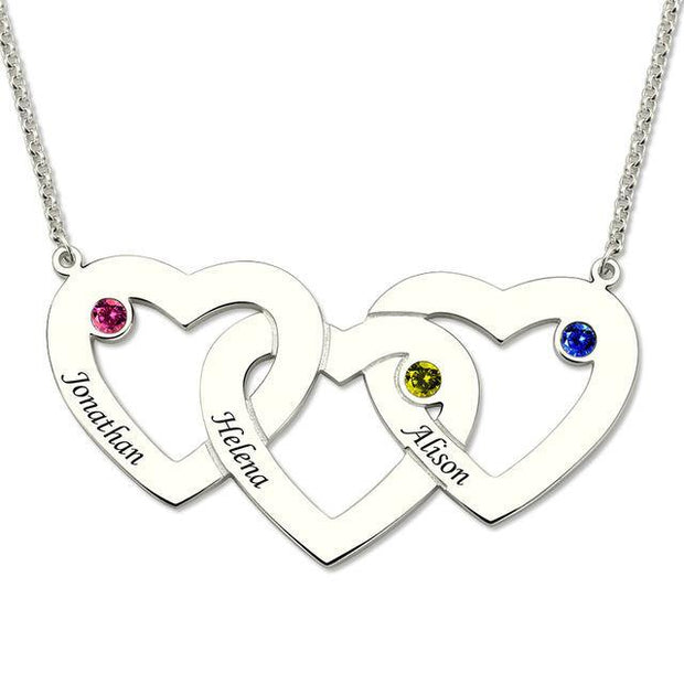 Personalized Triple Heart Necklace With Birthstones - Unique Executive Gifts