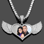 Angel Wings Heart Photo Medallion Necklace