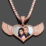 Angel Wings Heart Photo Medallion Necklace