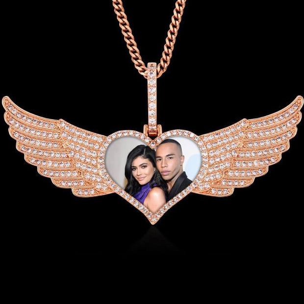 Custom photo angel wings necklace