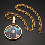 14K Picture Pendant Necklace - Solid Circle Pendant Photo Medallion Necklace - Unique Executive Gifts