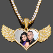 Angel Wings Heart Photo Medallion Necklace