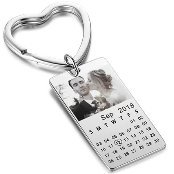 Personalized Photo Calendar Keychain Best Anniversary Keychain For Him - Unique Executive Gifts
