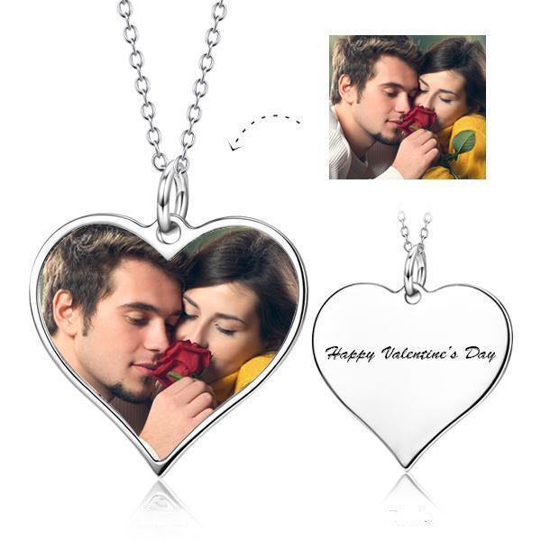 Custom Heart Necklace With Picture Engraved For Women - Unique Executive Gifts