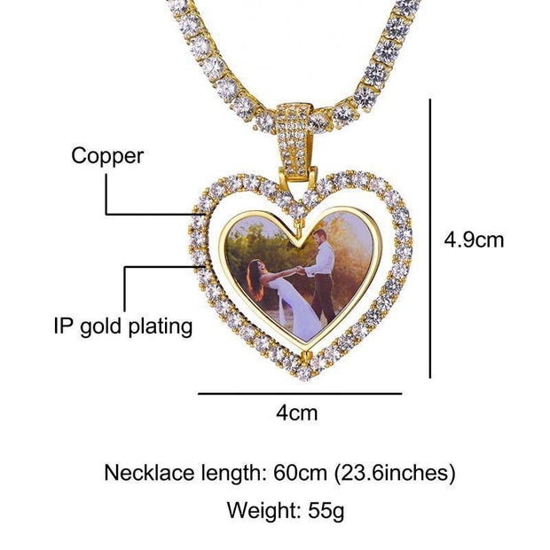 Personalized  Heart Rotating Double-sided Picture Pendant Necklace - Unique Executive Gifts