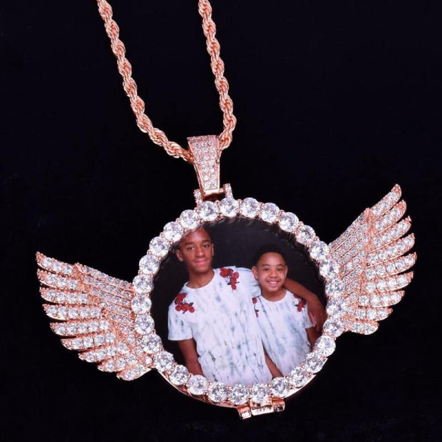 Custom Made Photo With Wings Medallions Necklace - Unique Executive Gifts