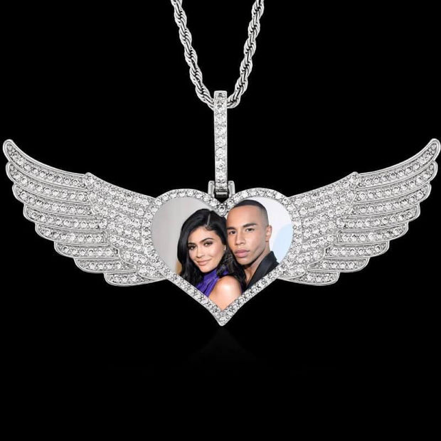 Custom photo angel wings necklace