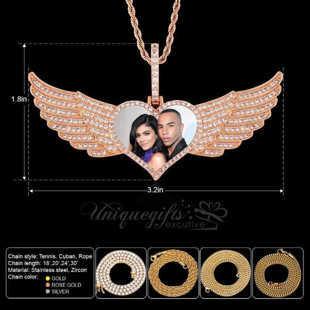 Custom photo angel wings necklace