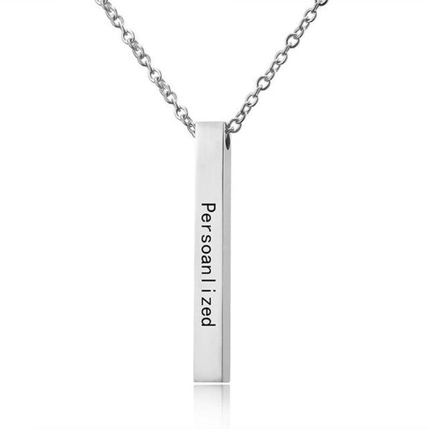 Personalized 3D Bar Necklace - Four Sides Engraved Pendant Necklace - Unique Executive Gifts