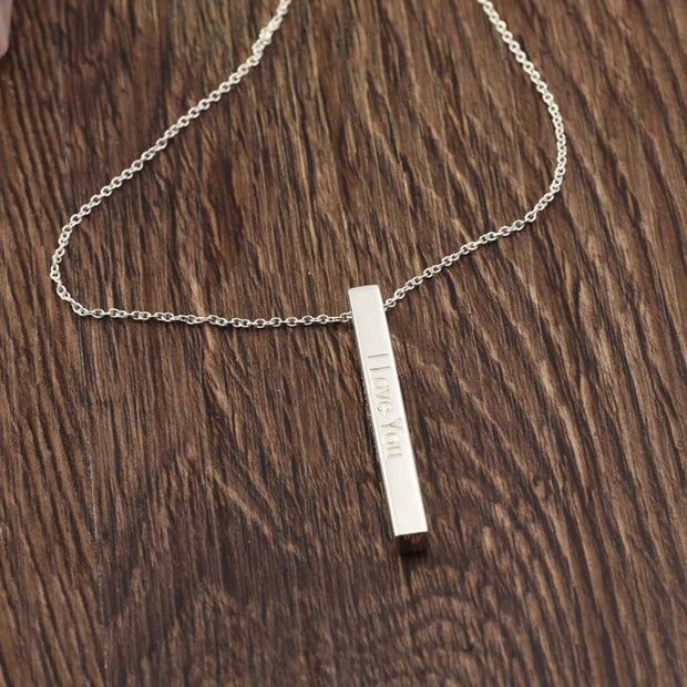 Personalized 3D Bar Necklace - Four Sides Engraved Pendant Necklace - Unique Executive Gifts