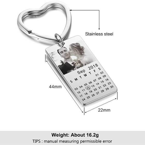 Personalized Photo Calendar Keychain Best Anniversary Keychain For Him - Unique Executive Gifts