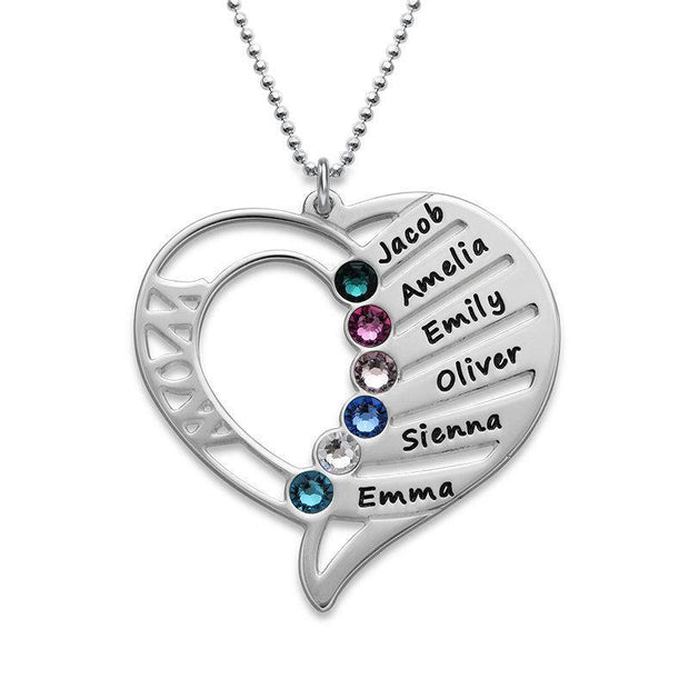 Engraved Heart Mother Birthstones Necklace With Kids Names - Unique Executive Gifts