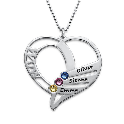 Engraved Heart Mother Birthstones Necklace With Kids Names - Unique Executive Gifts