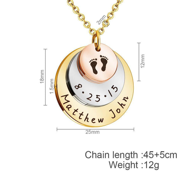 First Time Mom Gifts - Footprints Necklace with Name And Date - Unique Executive Gifts