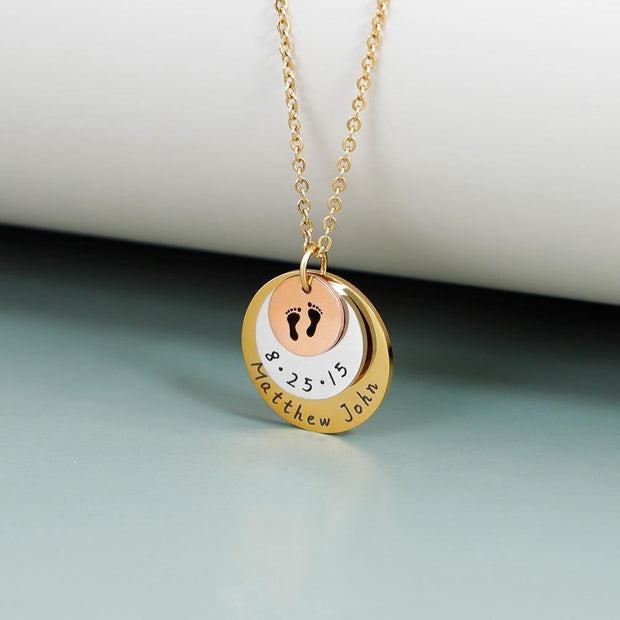 First Time Mom Gifts - Footprints Necklace with Name And Date - Unique Executive Gifts