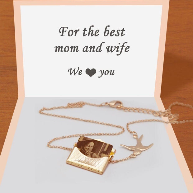 Memorial Photo Engraved Message Necklace For Mom 18k Gold Plating - Unique Executive Gifts