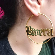 Personalized Women Big Earrings Custom Any Name Jewelry Old English Font Stainless Steel Circle Round Pendientes Mujer Gift - Unique Executive Gifts