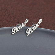 Customize Initial Cursive Nameplate Stud Earring For Women - Unique Executive Gifts
