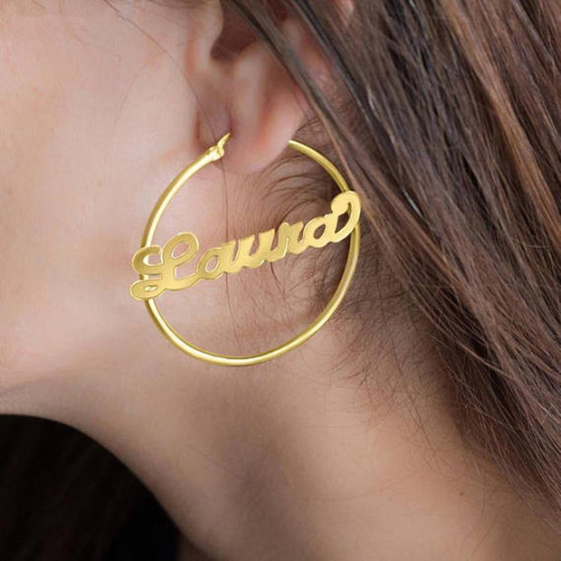 Custom Name Earrings Stainless Steel Hoops For Women - Unique Executive Gifts