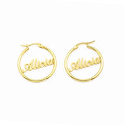 Personalized Women Big Earrings Custom Any Name Jewelry Old English Font Stainless Steel Circle Round Pendientes Mujer Gift - Unique Executive Gifts