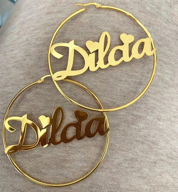 Personalized Women Big Earrings Custom Any Name Jewelry Old English Font Stainless Steel Circle Round Pendientes Mujer Gift - Unique Executive Gifts