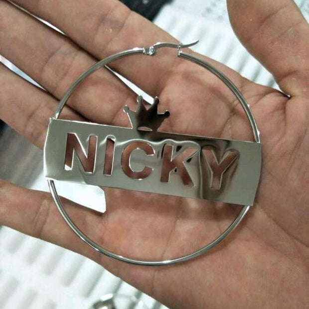 Hiphop Stainless Steel Custom Name Hoop Earrings For Women - Unique Executive Gifts