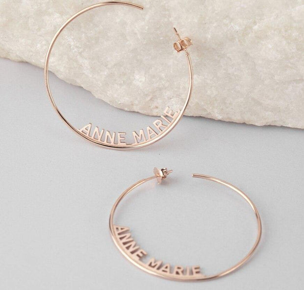Rose Gold Custom Name  Big Earrings For Women - Unique Executive Gifts