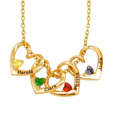 Hearts Charm Necklace With Birthstone Family Necklace For Mom - Unique Executive Gifts