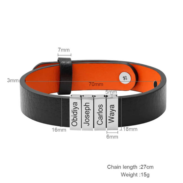 Mens Leather Bracelet With Name Beads