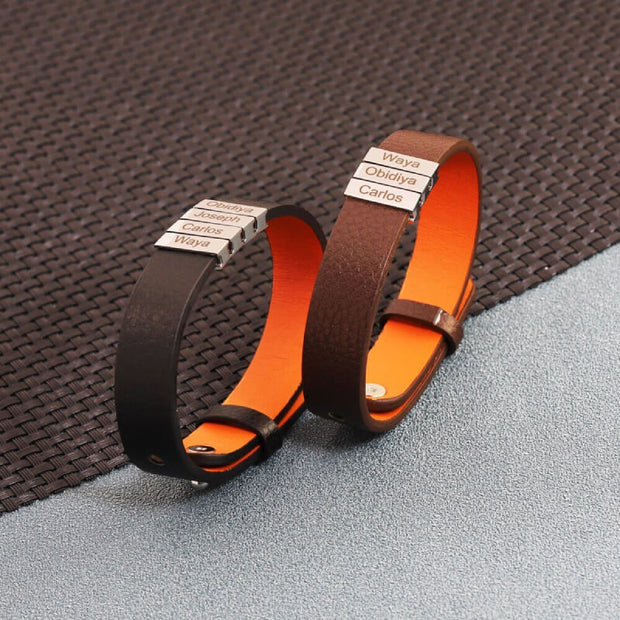 Mens Leather Bracelet With Name Beads