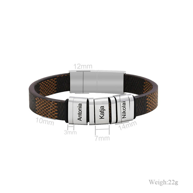 Mens leather bracelet with names - unique executive gifts