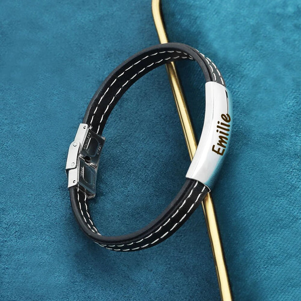 Mens Leather Name Bracelet - Gifts For Him