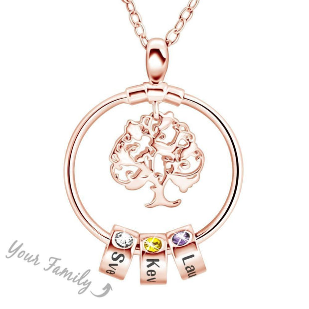Personalized Family Tree Name Necklace With Birthstone For Mom - Unique Executive Gifts