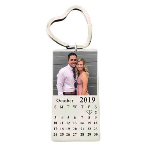 Personalized Photo Calendar Keychain Best Anniversary Keychain For Him - Unique Executive Gifts