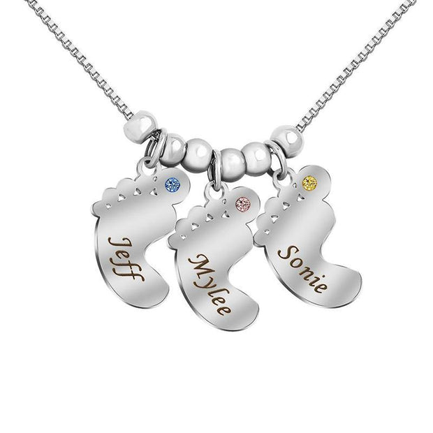 Personalized Baby Feet Name Necklace with Birthstone For Mother's - Unique Executive Gifts