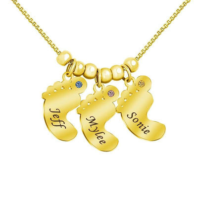 Personalized Baby Feet Name Necklace with Birthstone For Mother's - Unique Executive Gifts