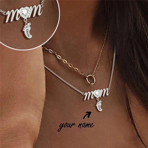 Personalized Mom and Baby Feet Custom Necklaces with children's names - Unique Executive Gifts
